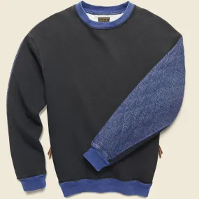 Fleece Knit x Denim Quilting NAVY 2Tones Big Sweater - Indigo