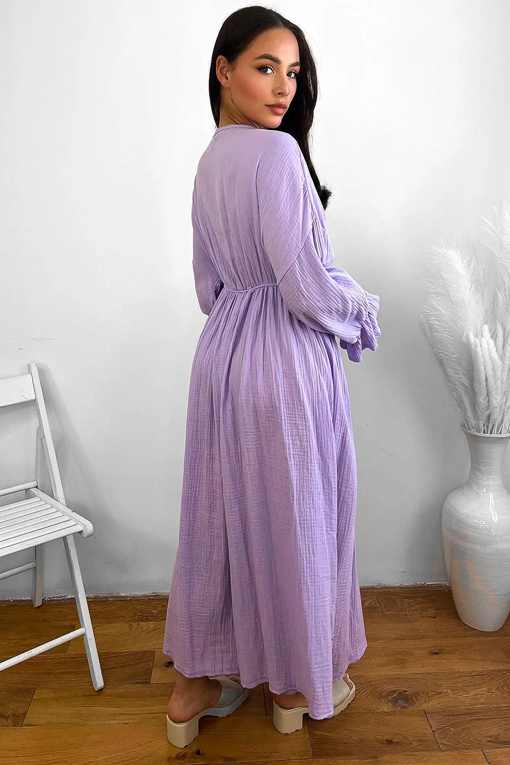 Flute Sleeve Cheesecloth Maxi Dress