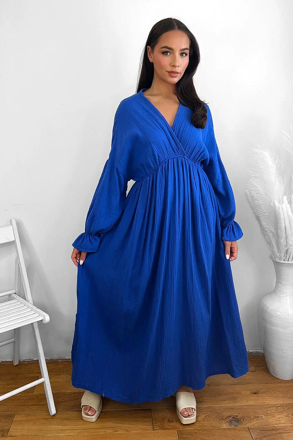 Flute Sleeve Cheesecloth Maxi Dress