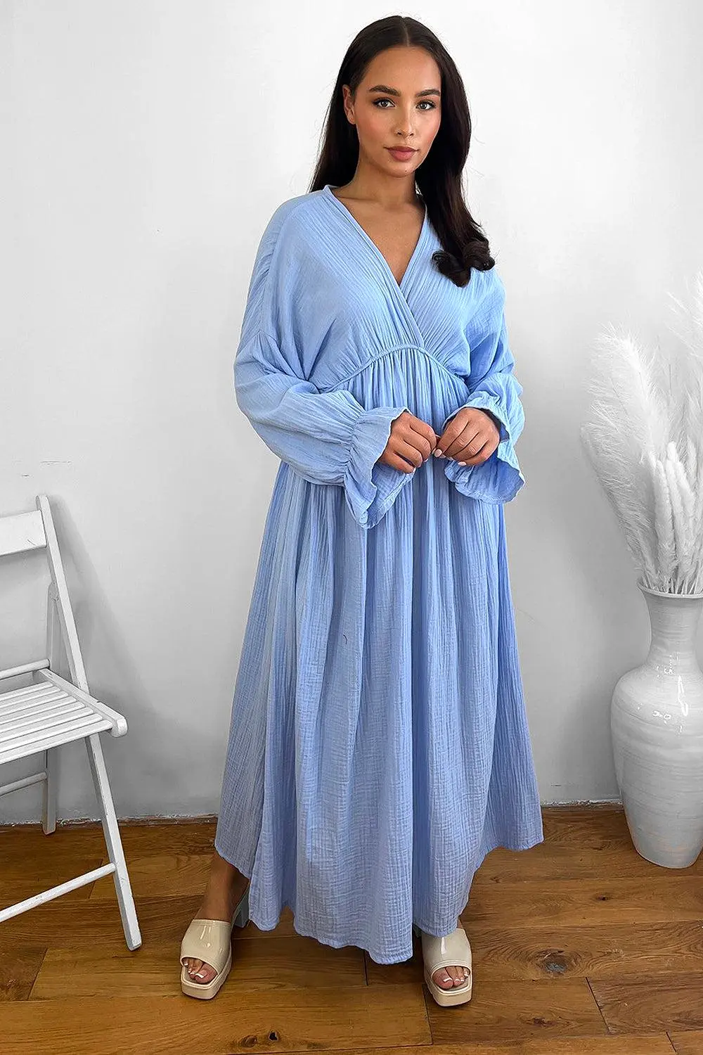 Flute Sleeve Cheesecloth Maxi Dress