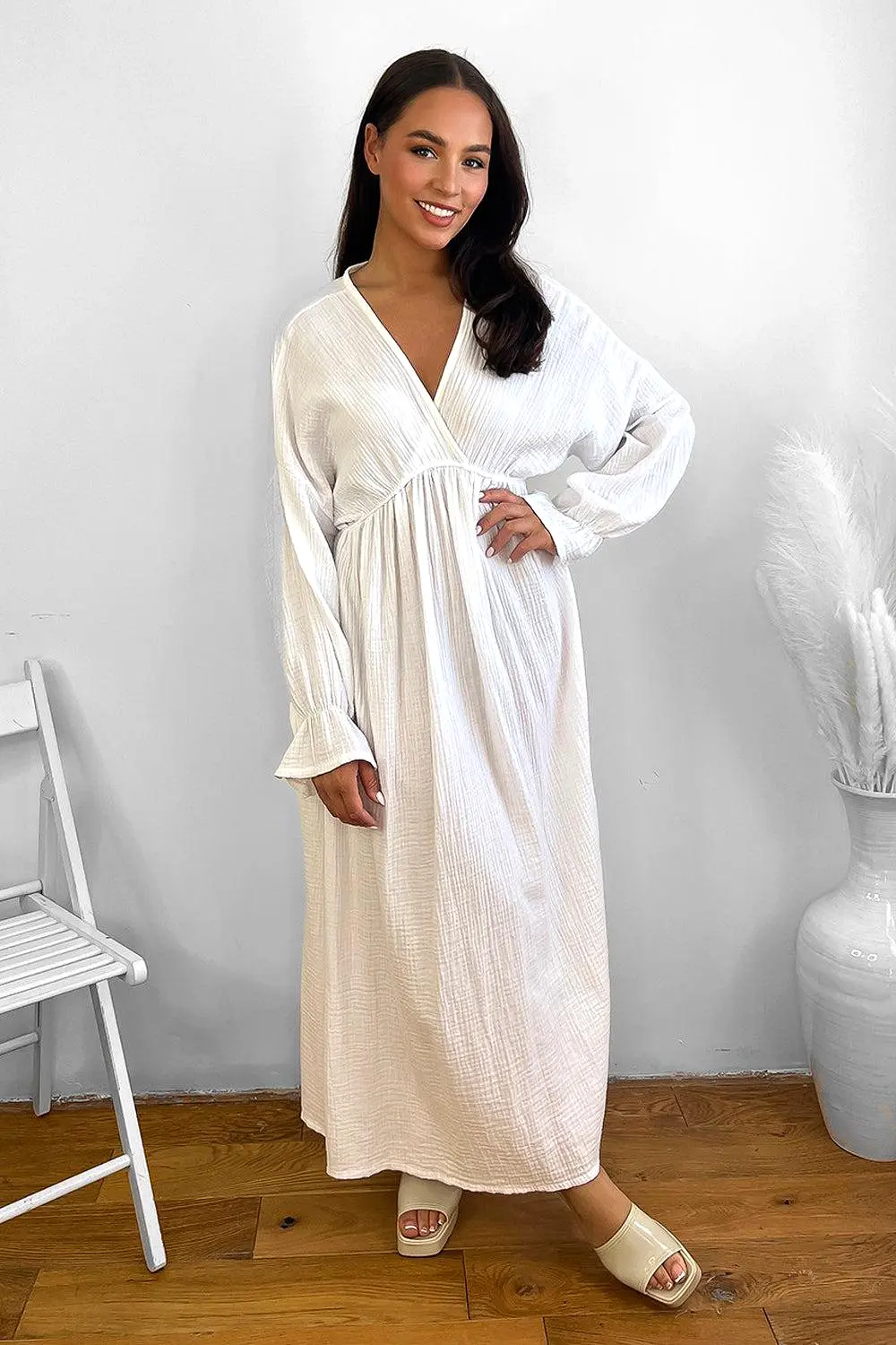 Flute Sleeve Cheesecloth Maxi Dress