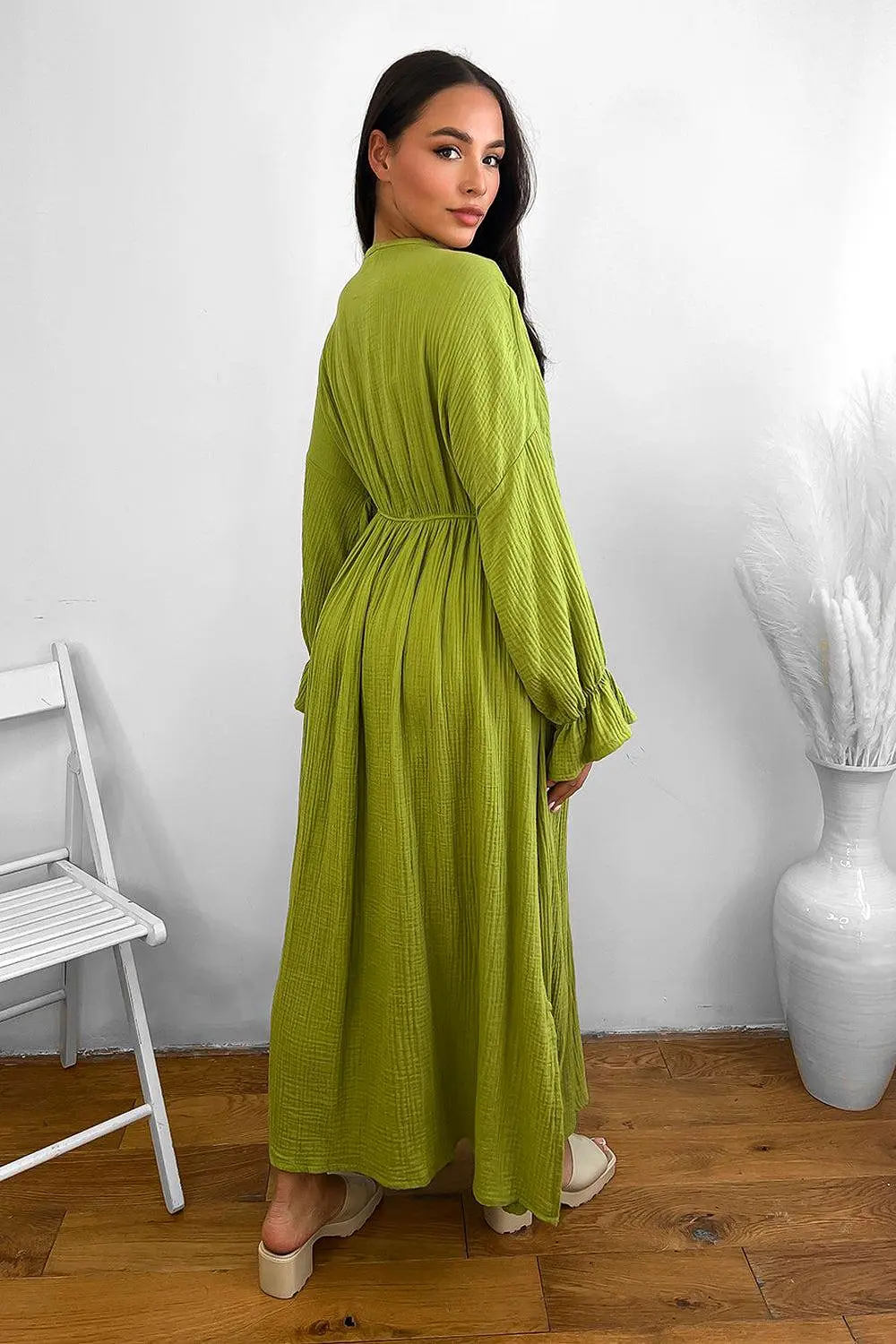 Flute Sleeve Cheesecloth Maxi Dress