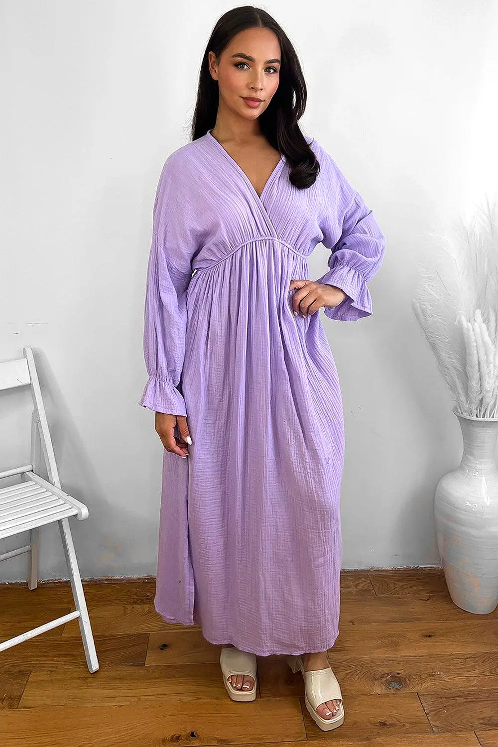 Flute Sleeve Cheesecloth Maxi Dress