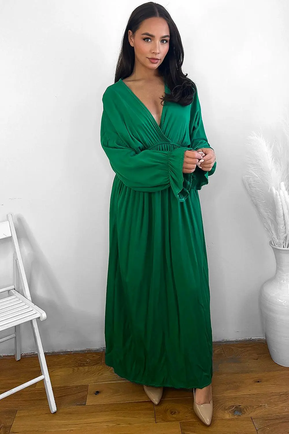 Flute Sleeves Chiffon Maxi Dress