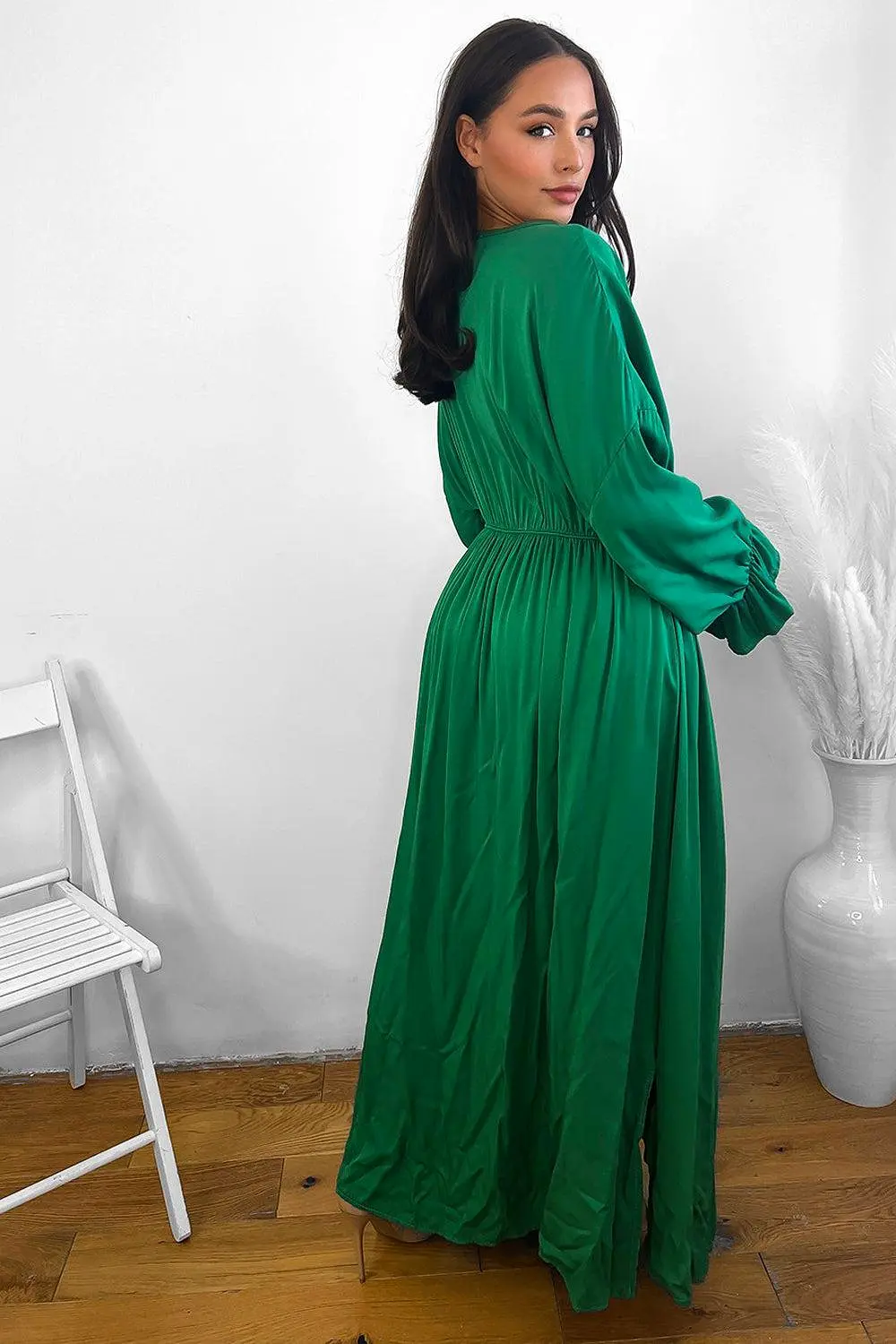 Flute Sleeves Chiffon Maxi Dress