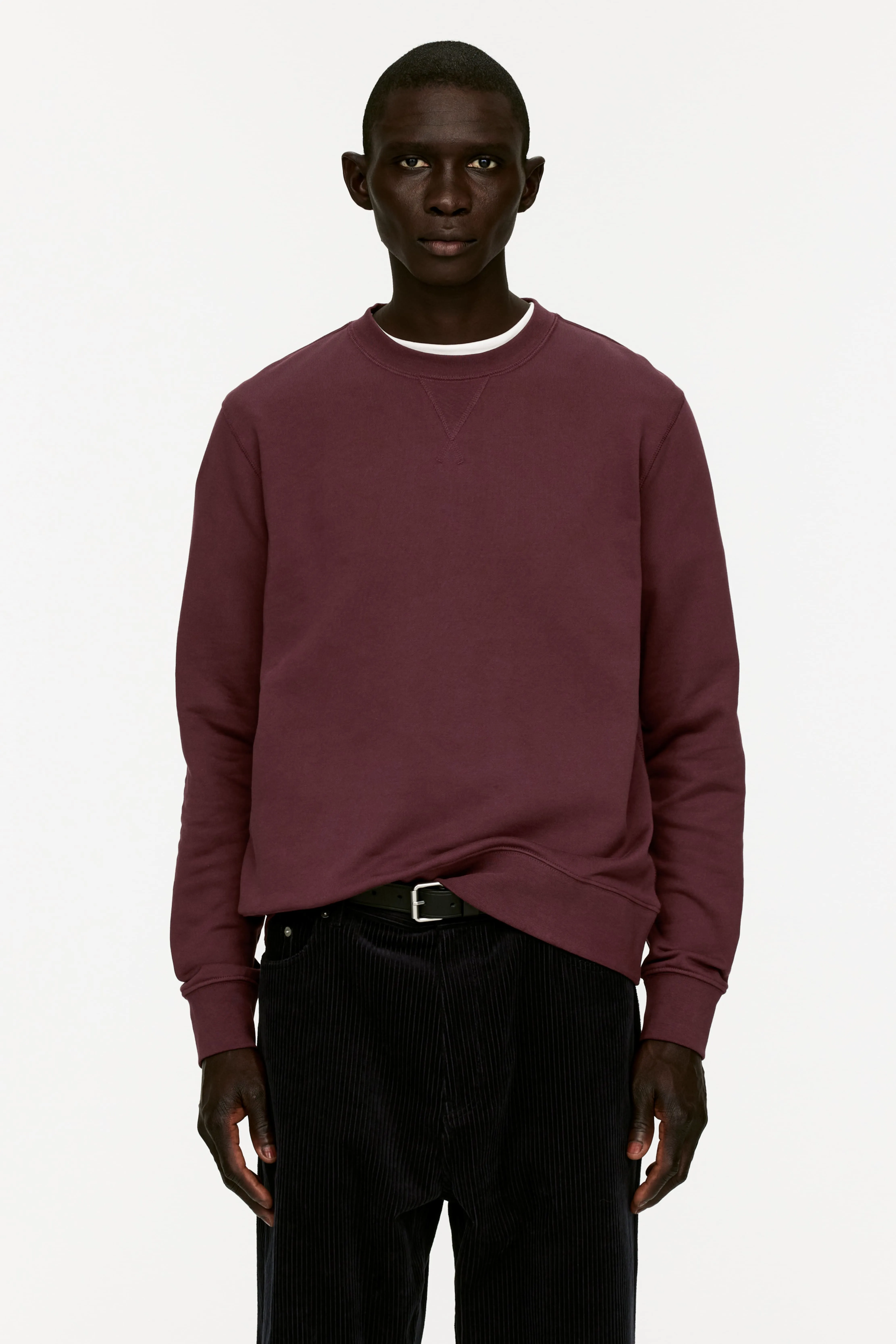 French Terry Sweatshirt - Round neck - Long sleeve - Burgundy - Men | H&M GB