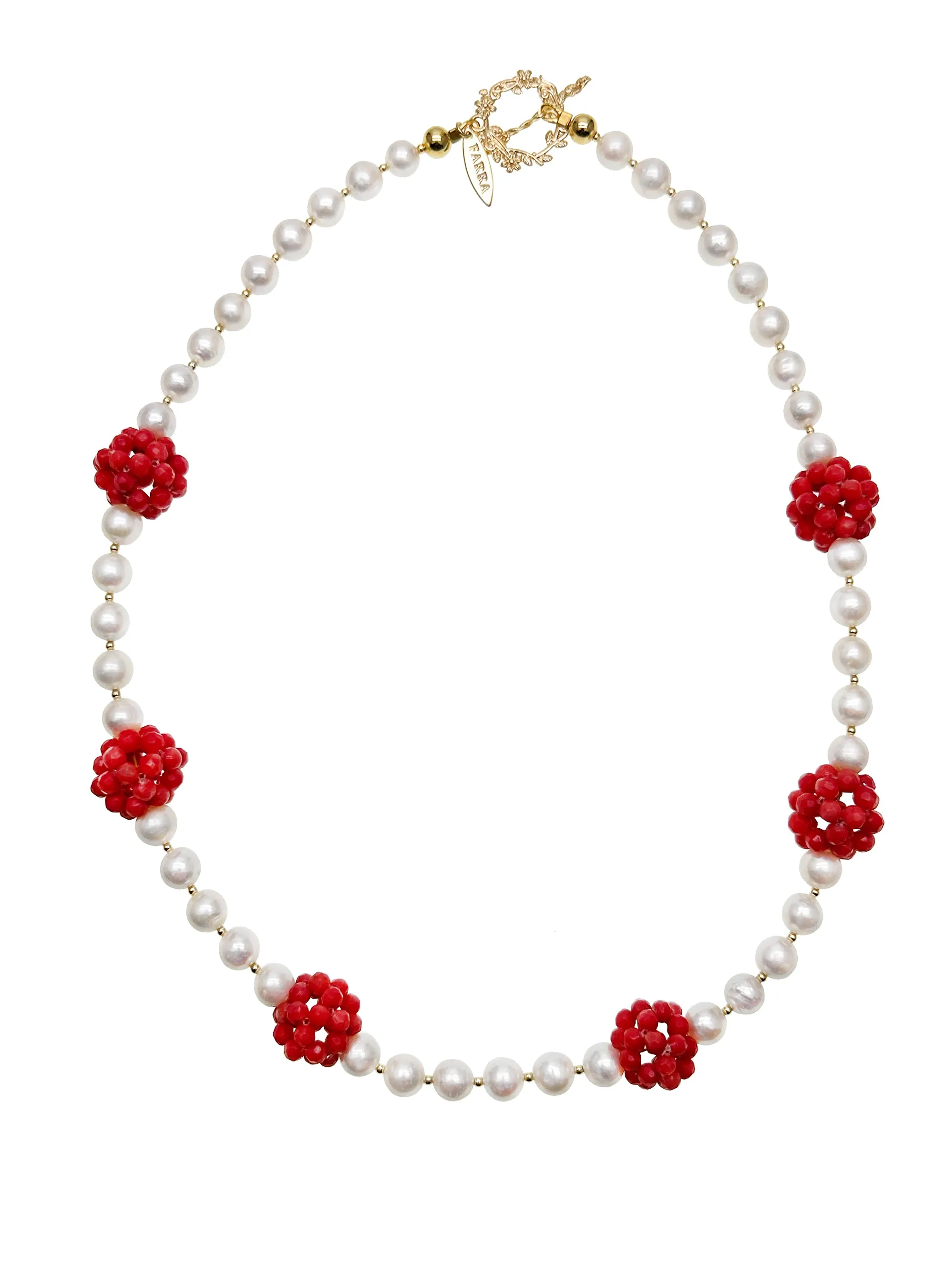 Freshwater Pearls With Red Bamboo Corals Short Necklace KN051