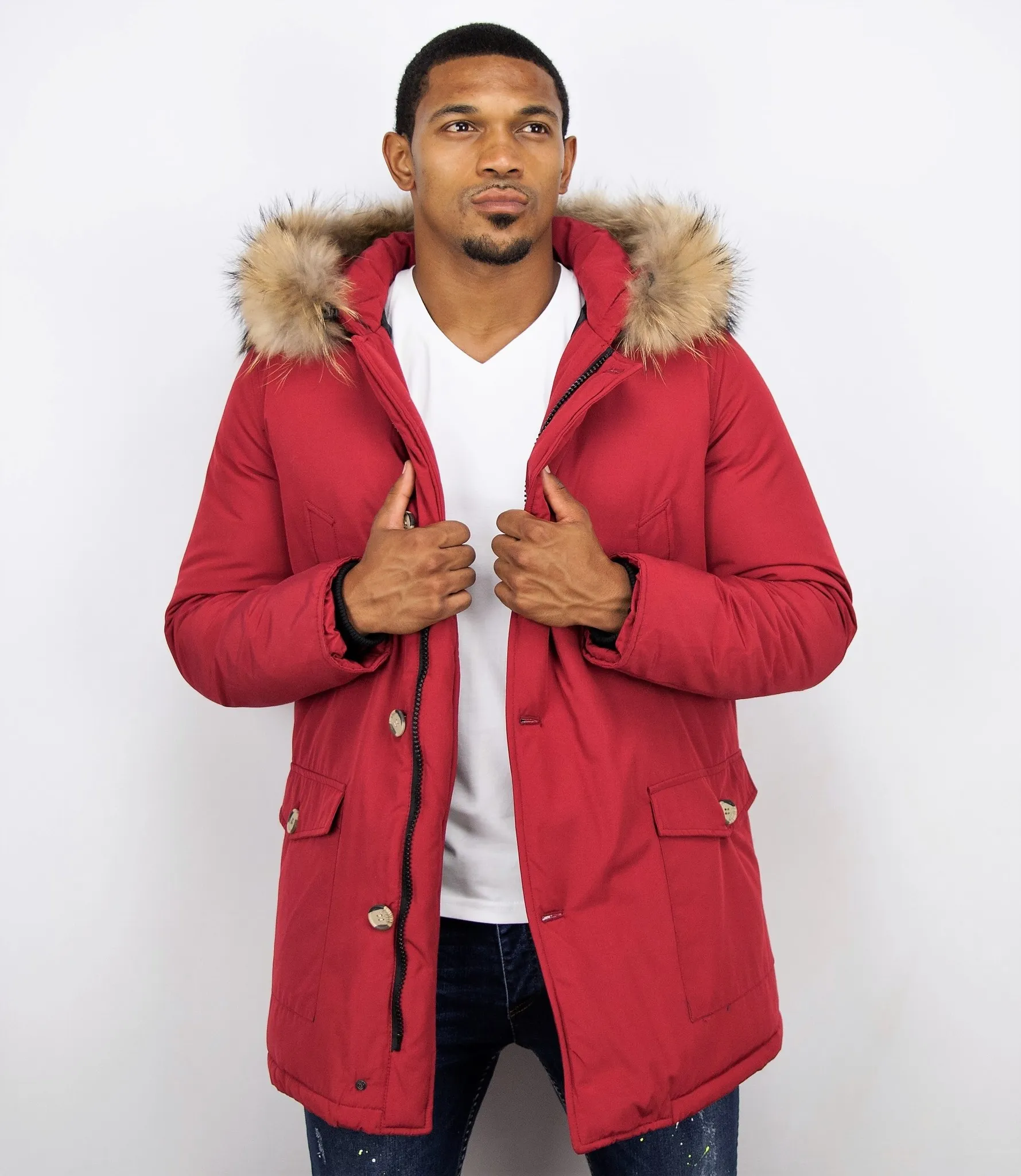 Fur Collar Coat | Men Winter Coat Wooly Long |