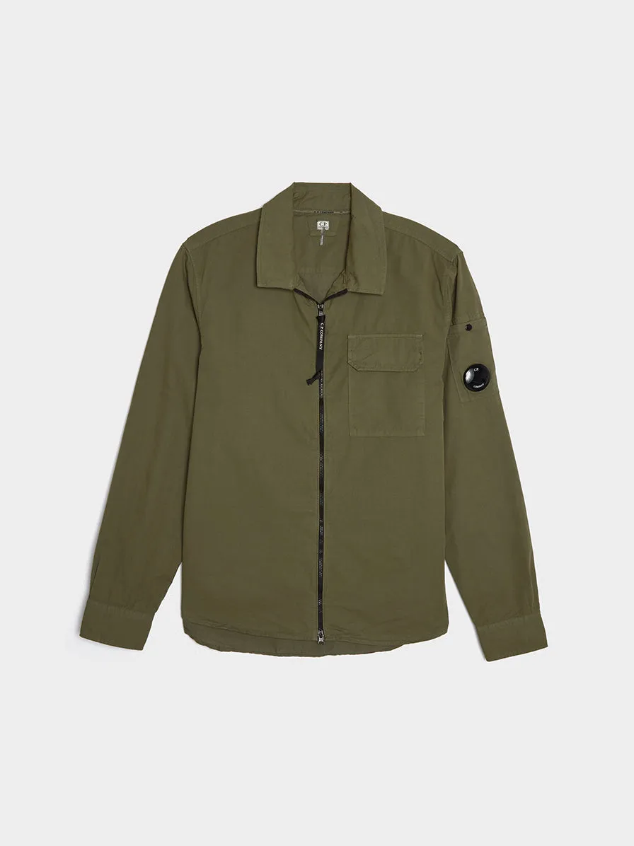 Gabardine Zipped Shirt, Bronze Green