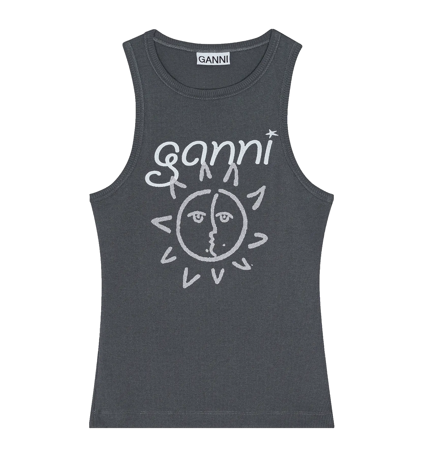 GANNI Black Graphic Rib Sun Tank Top