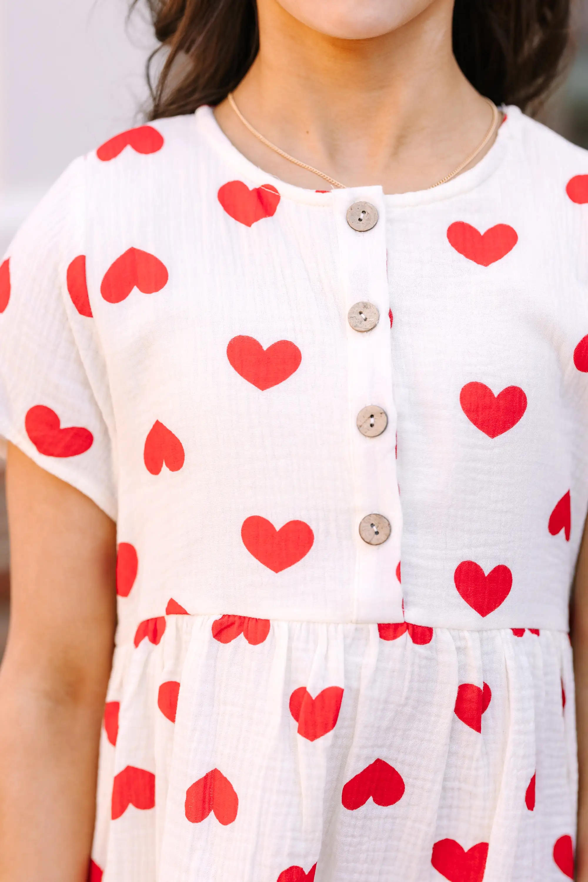 Girls: So Much Love Cream White Heart Print Dress