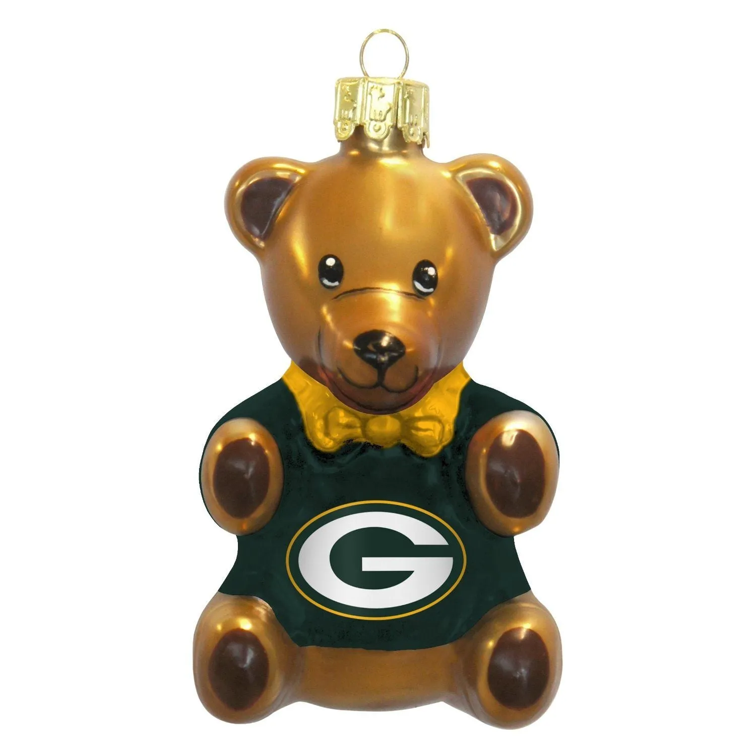 Green Bay Packers 3.5 Blown Glass Teddy Bear Ornament