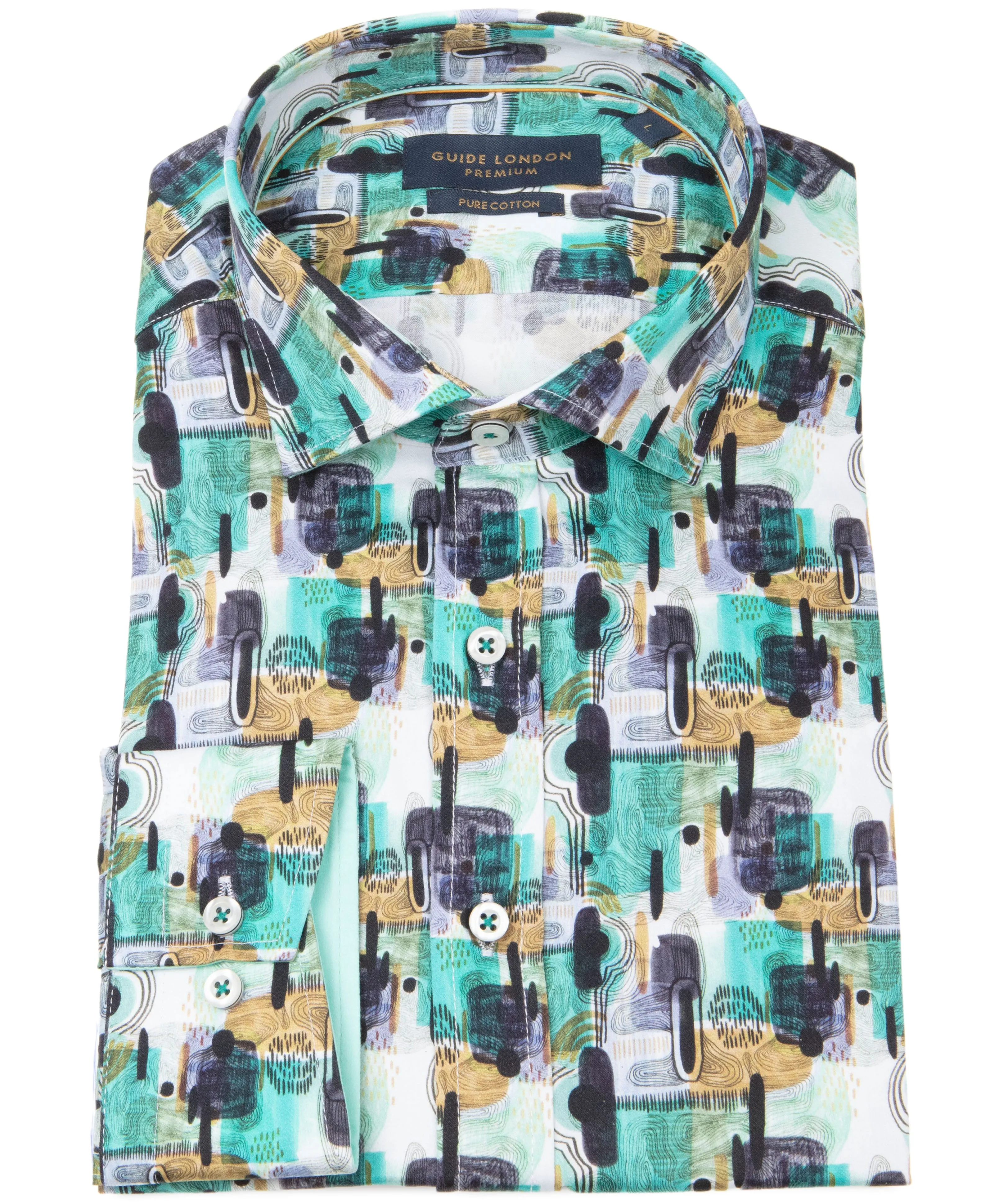 Guide London - Cotton Sateen Shirt - Multi/Green