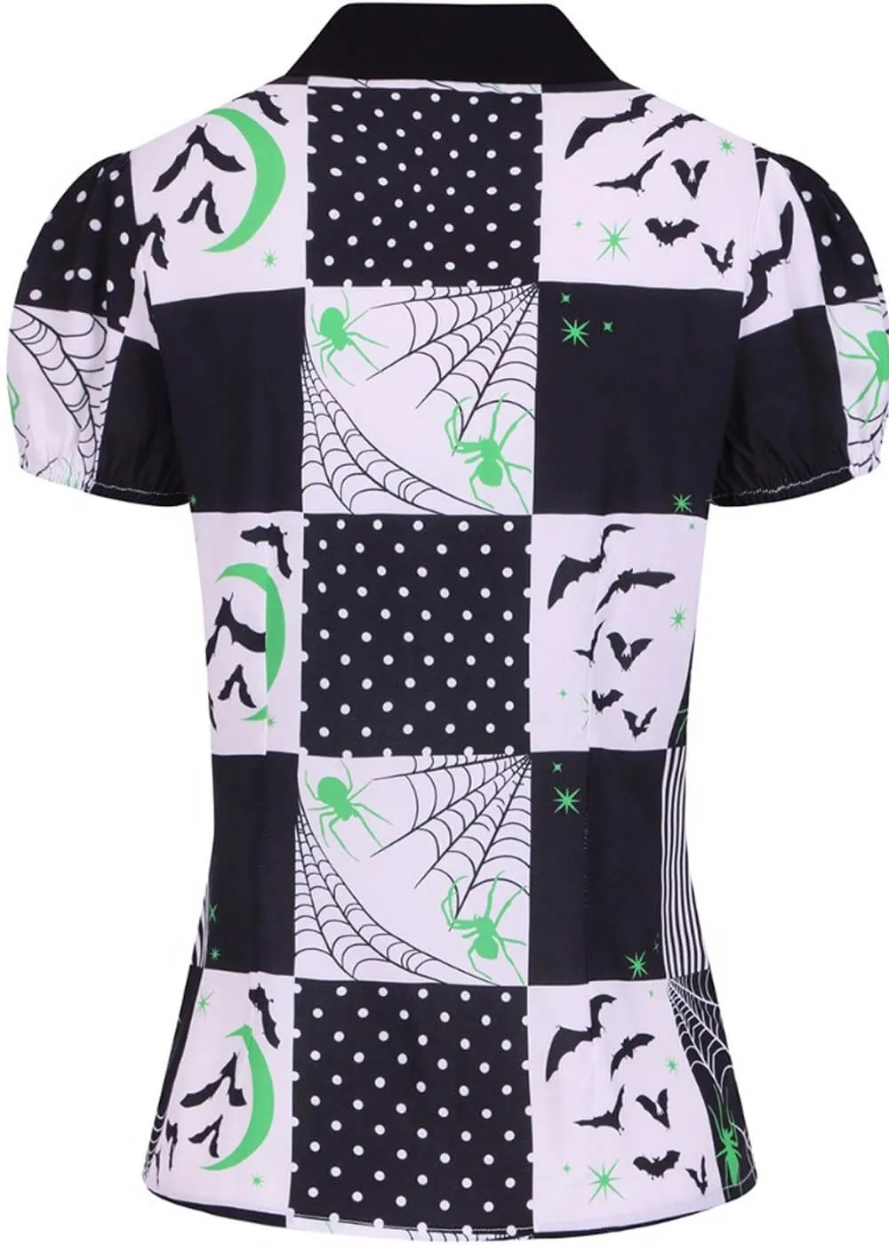 Hell Bunny Annie Bats 50's Blouse Black White