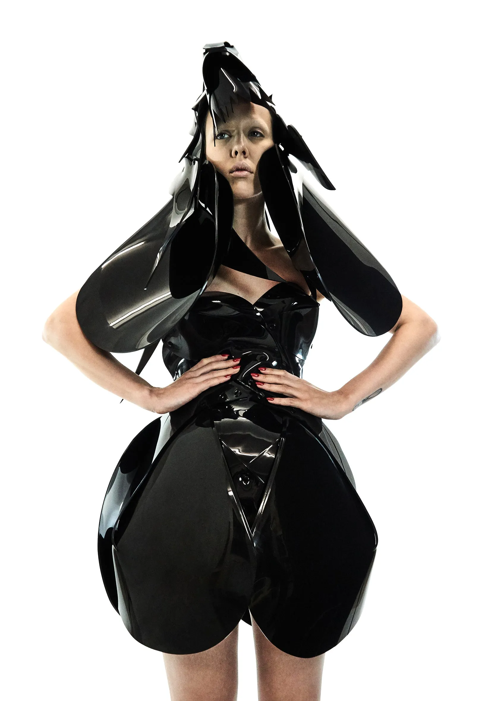 Jivomir Domoustchiev Little Black Vinyl sculpture dress