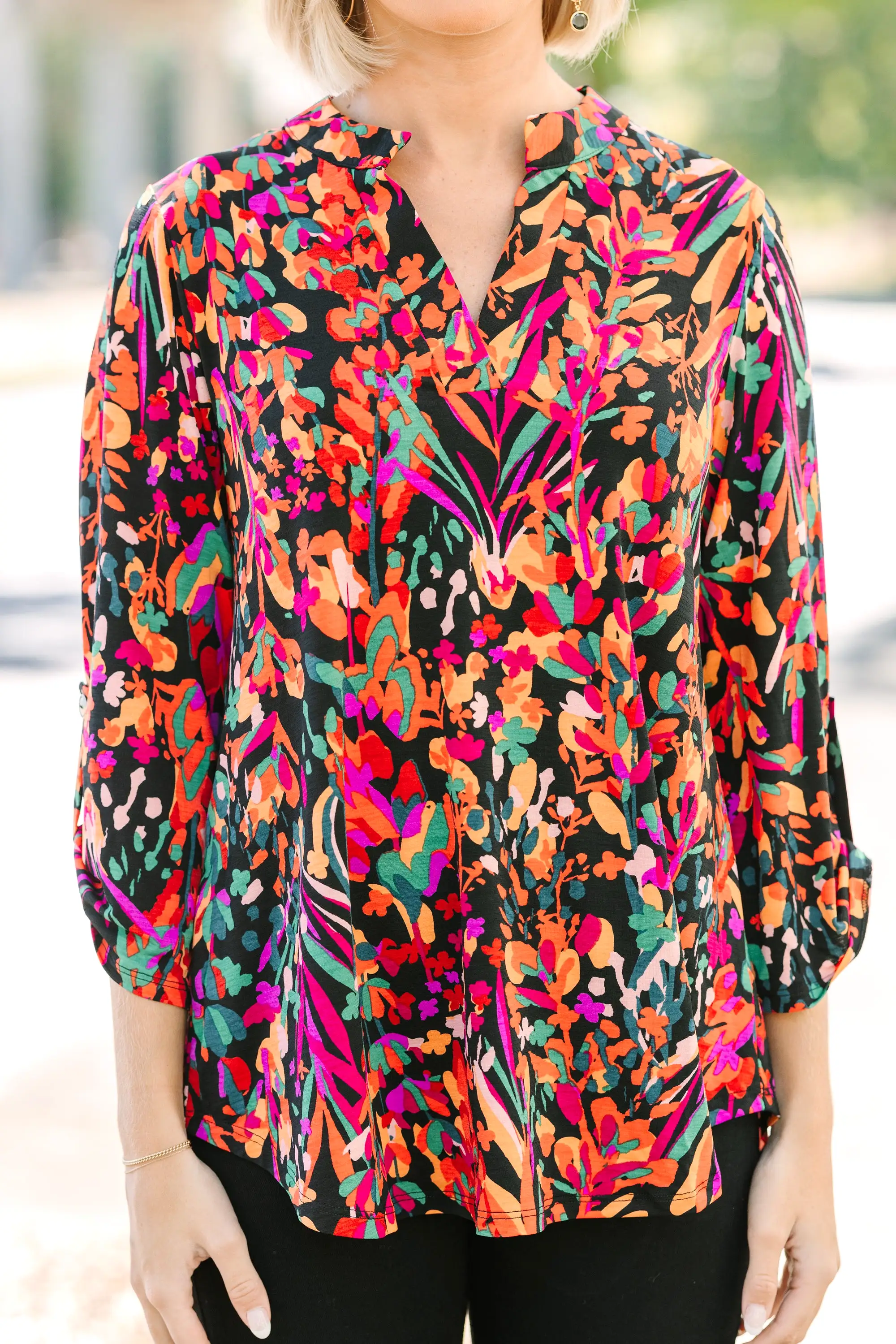 Just For Me Black Floral Blouse