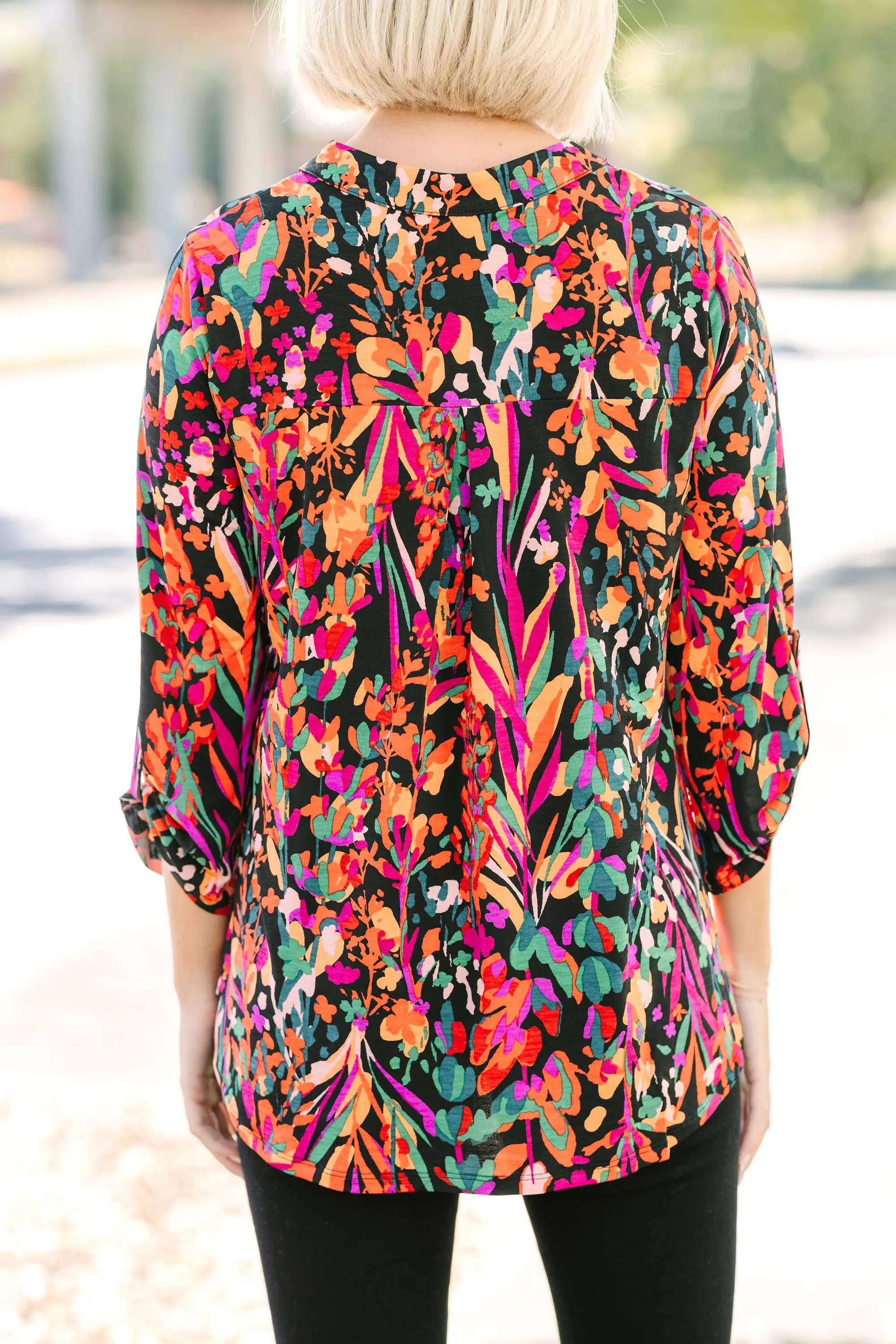 Just For Me Black Floral Blouse