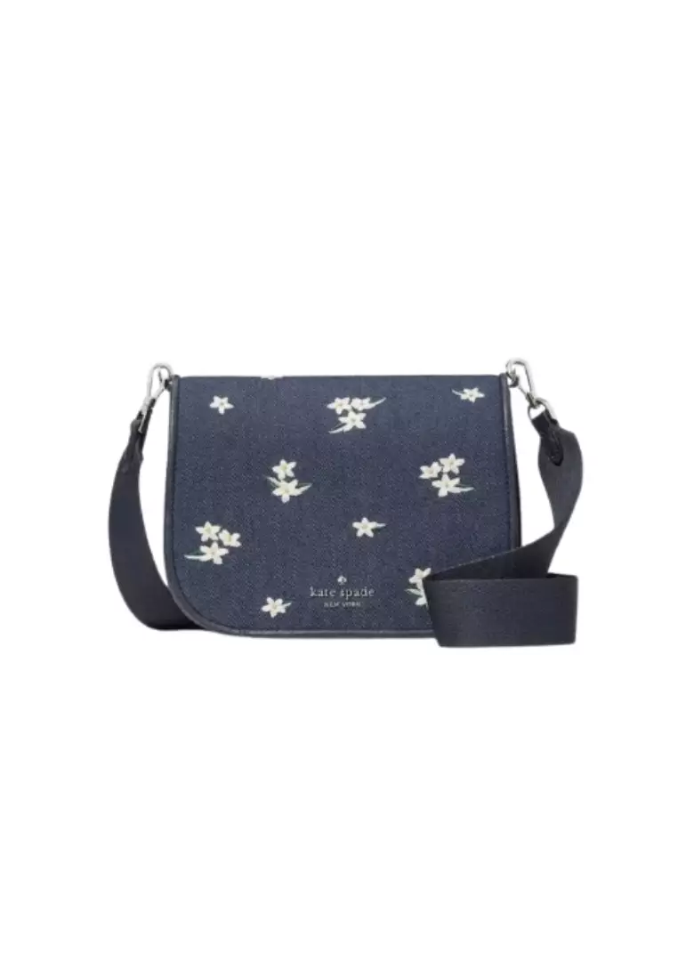 Kate Spade Kate Spade Madison Floral Embroidered Saddle Bag Denim In Blazer Blue KC626