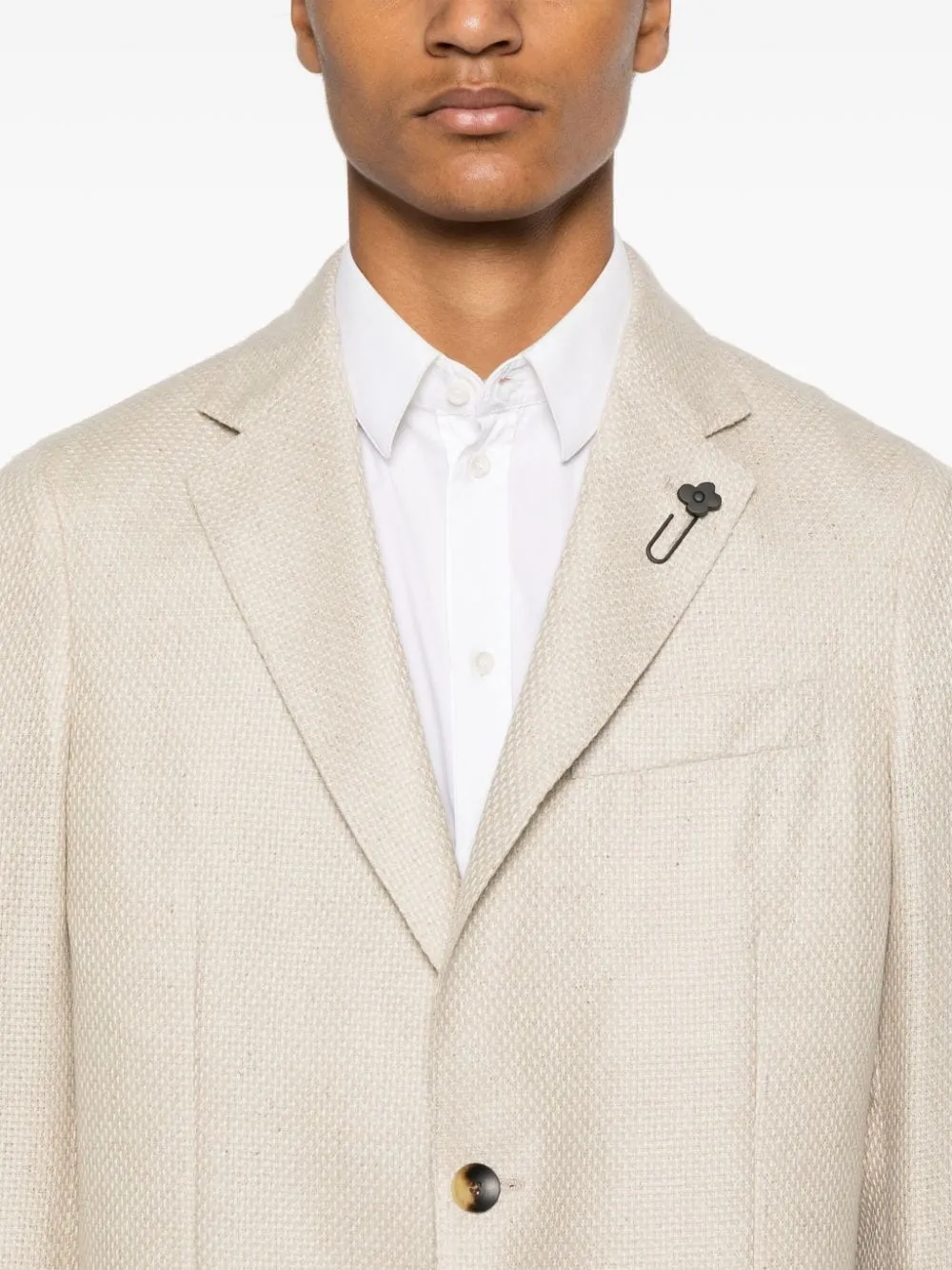 LARDINI blazer beige à simple boutonnage en cachemire et soie