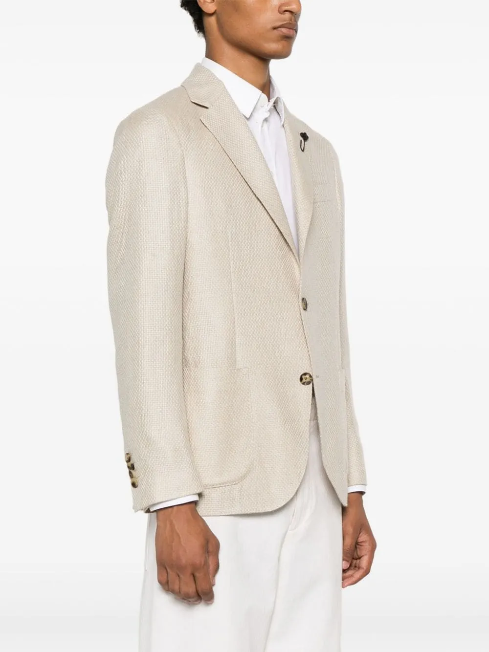 LARDINI blazer beige à simple boutonnage en cachemire et soie