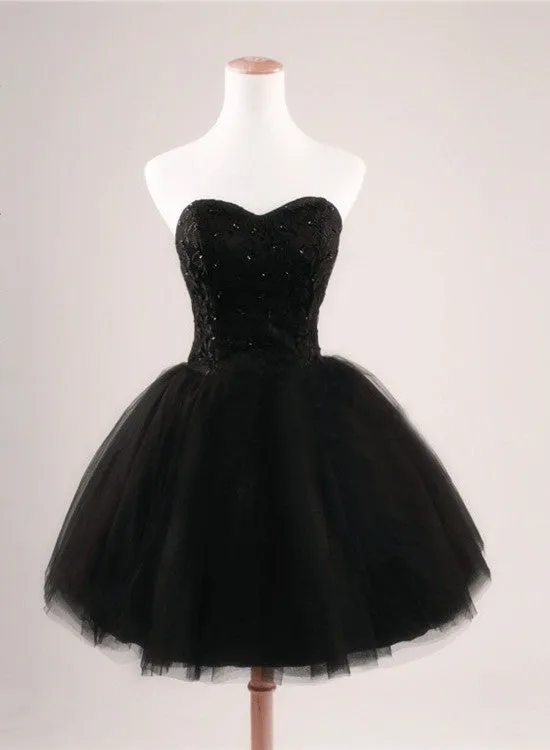 Little Black Tulle Homecoming Dress, Sweetheart Party Dress, Cute Teen Formal Dress