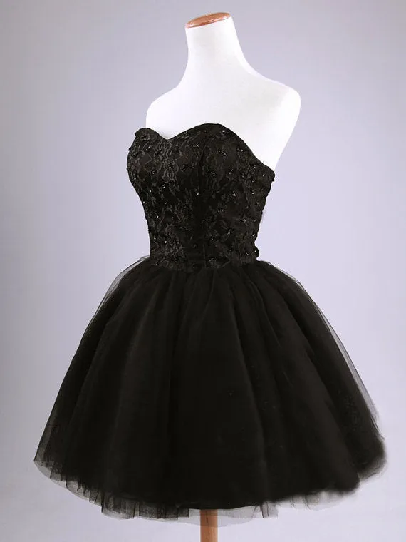 Little Black Tulle Homecoming Dress, Sweetheart Party Dress, Cute Teen Formal Dress