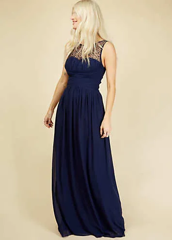 Little Mistress Grace Navy Embellishment Sweetheart Maxi Dress | Grattan