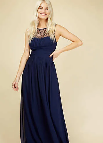 Little Mistress Grace Navy Embellishment Sweetheart Maxi Dress | Grattan