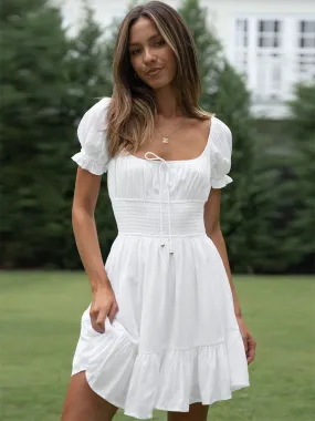 Little White Dress Off The Shoulder Backless Cottagecore Short Dresses