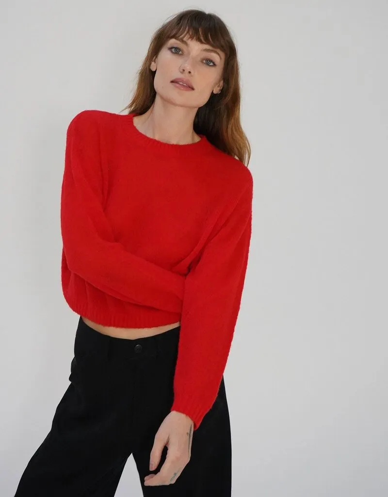 LNA La Costa Semi Sheer Sweater - Bright Red