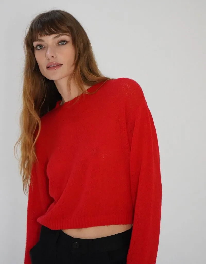 LNA La Costa Semi Sheer Sweater - Bright Red