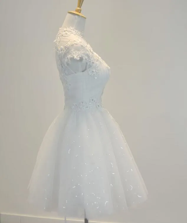 Lovely White Short Homecoming Dresses, Teen Graduation Dresses, White Tulle Prom Dresses