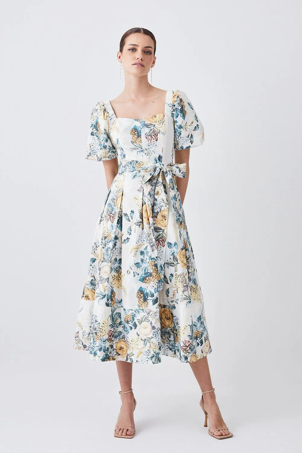 Lydia Millen Petite Trailing Floral Cotton Sateen Midi Dress | Karen Millen