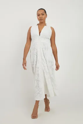 Lydia Millen Plus Size Lace With Cotton Sateen Woven Halter Dress | Karen Millen