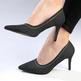 Madison Parker Denim Court Heels - Black