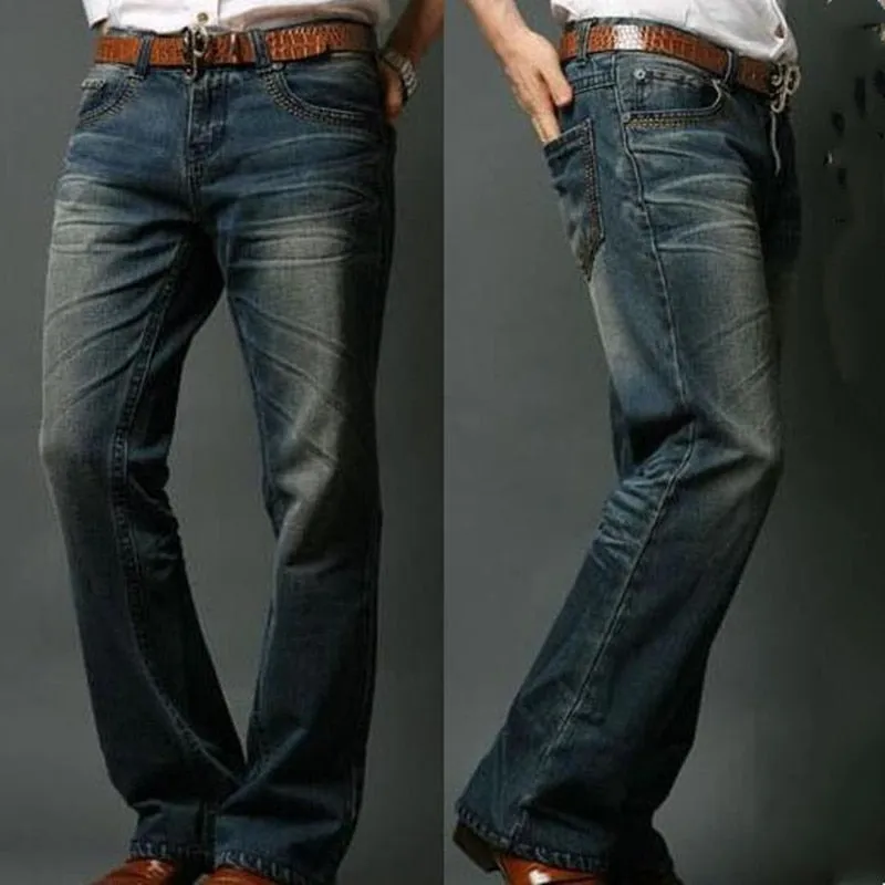 Men's Fashion High Waist Loose Solid Pattern Flared Boot Cut Jeans