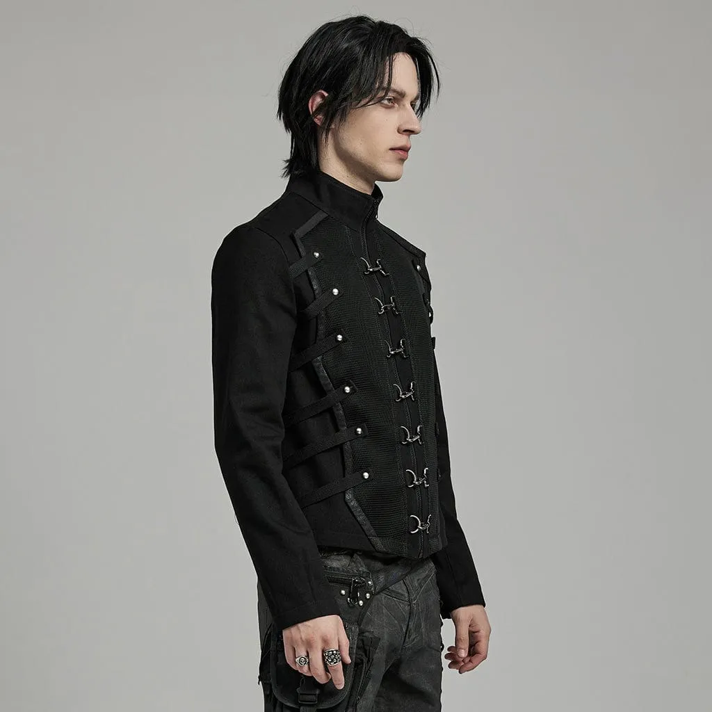 Men's Military Punk Straps Splice Mesh Jacket