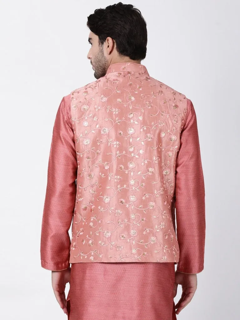 Men's Pink Cotton Silk Blend Ethnic Jacket