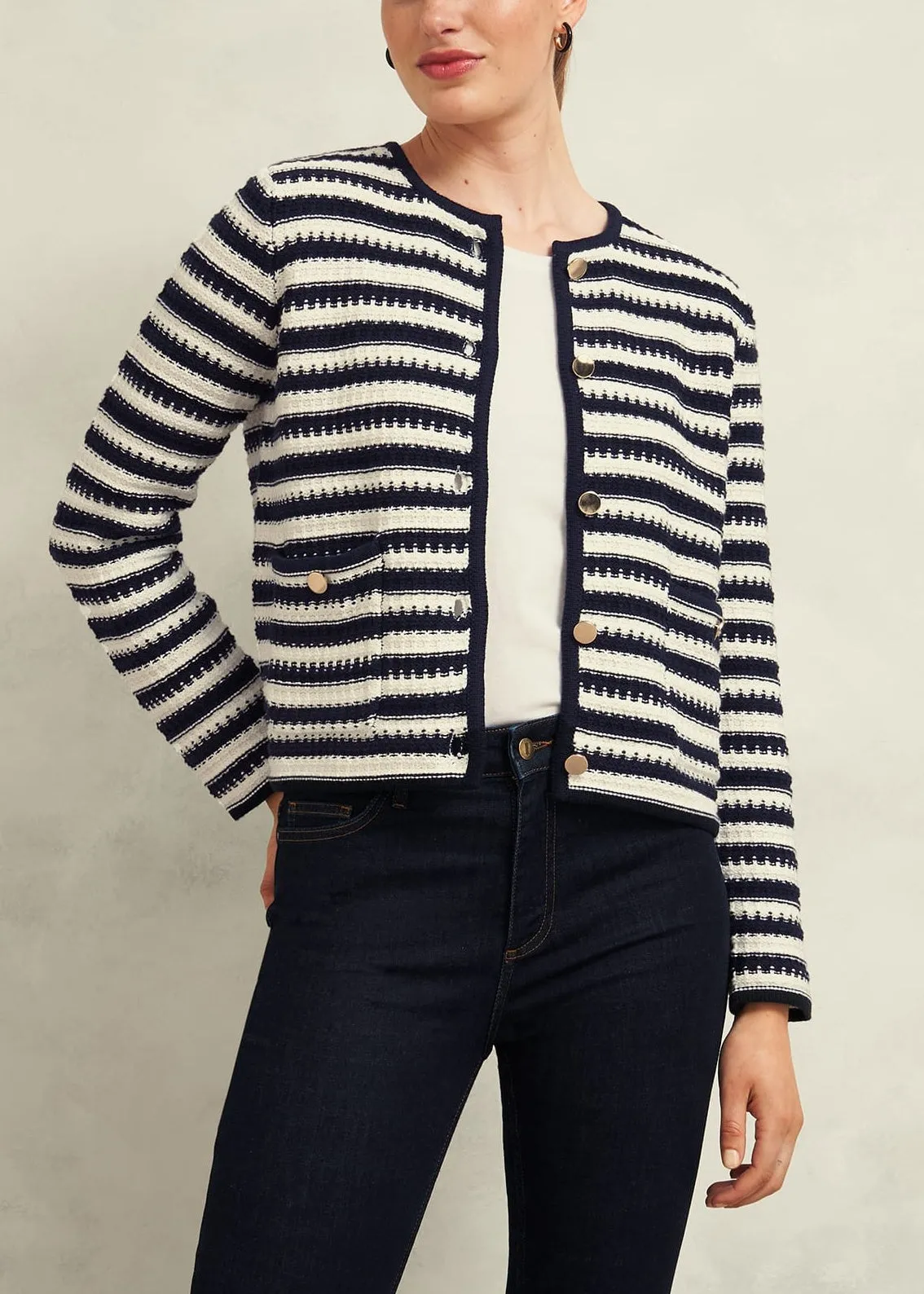 Milly Knitted Jacket 0224/9714/1144l00 Navy-Warm-Ivory