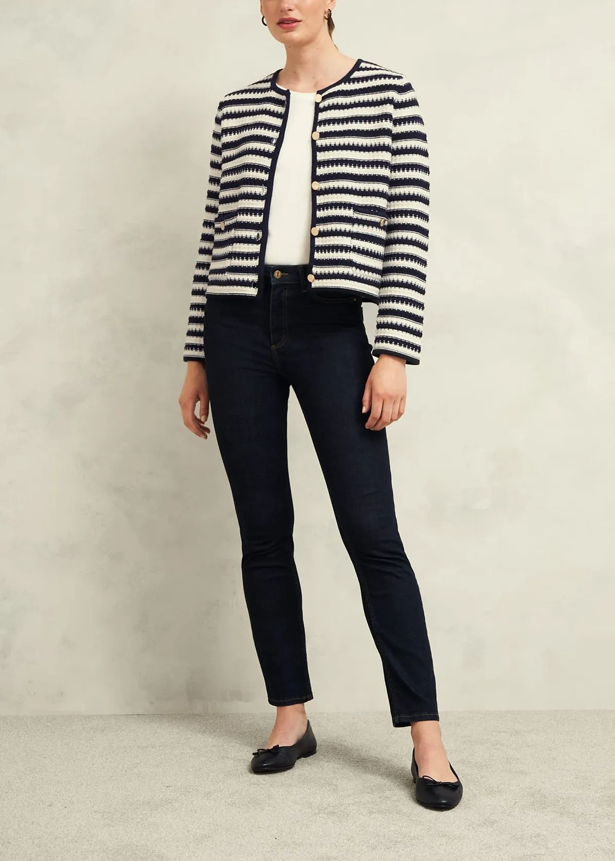 Milly Knitted Jacket 0224/9714/1144l00 Navy-Warm-Ivory