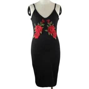 mokingtop Bodycon Dress Sexy Black Rose Floral Off Shoulder Dress Slim Vintage Women Party Dresses Vestidos De Playa#121 SM6