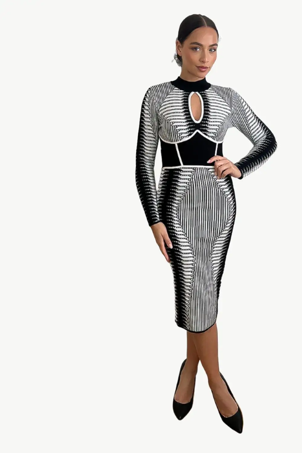 Monochrome Contour Knitted Bodycon Dress