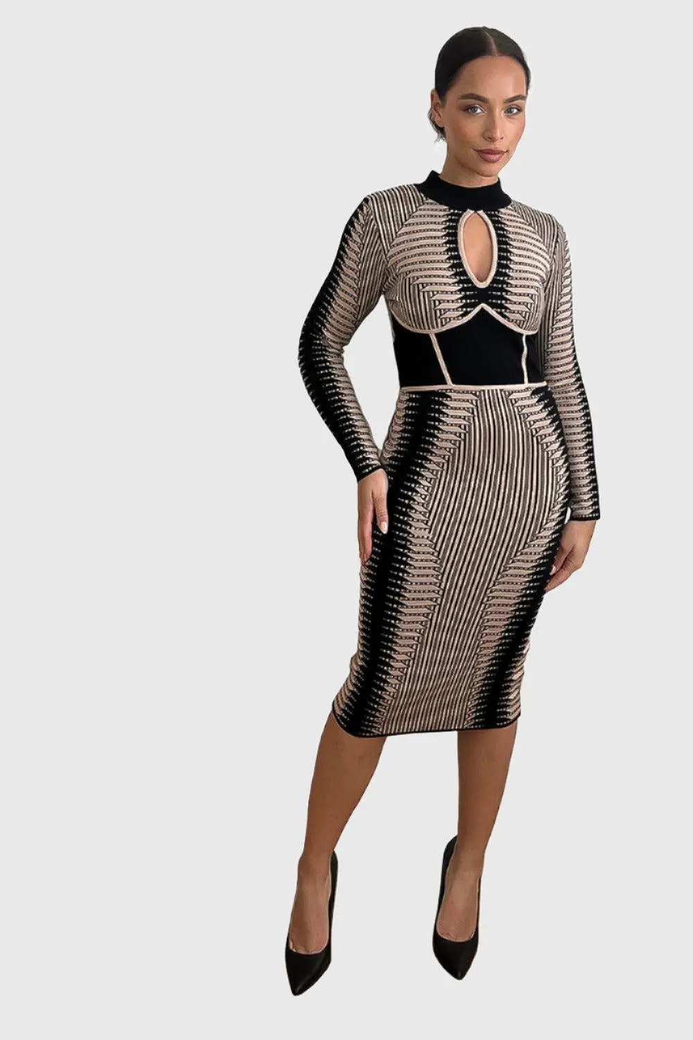 Monochrome Contour Knitted Bodycon Dress