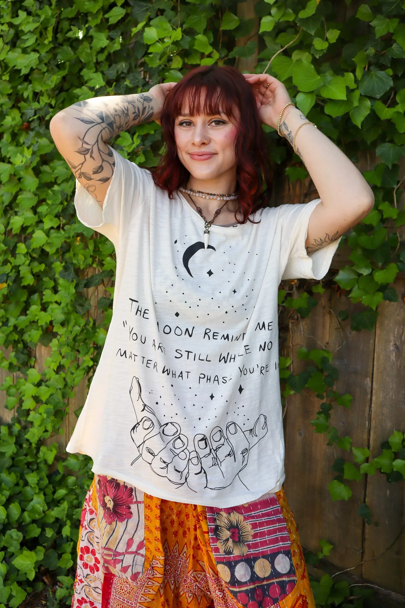 Moon Dance Distressed Cotton Tee Top in Crescent Moon