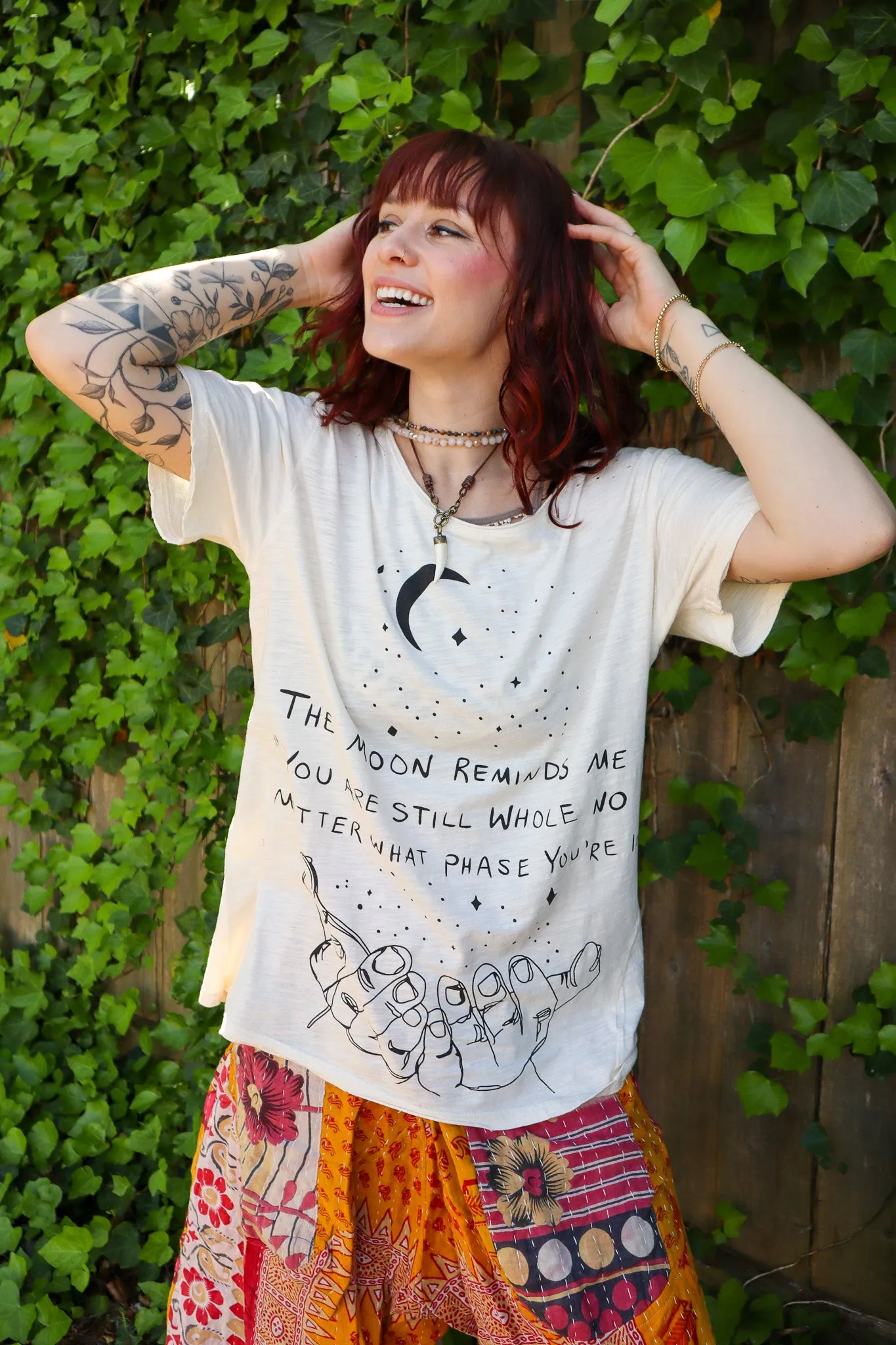 Moon Dance Distressed Cotton Tee Top in Crescent Moon