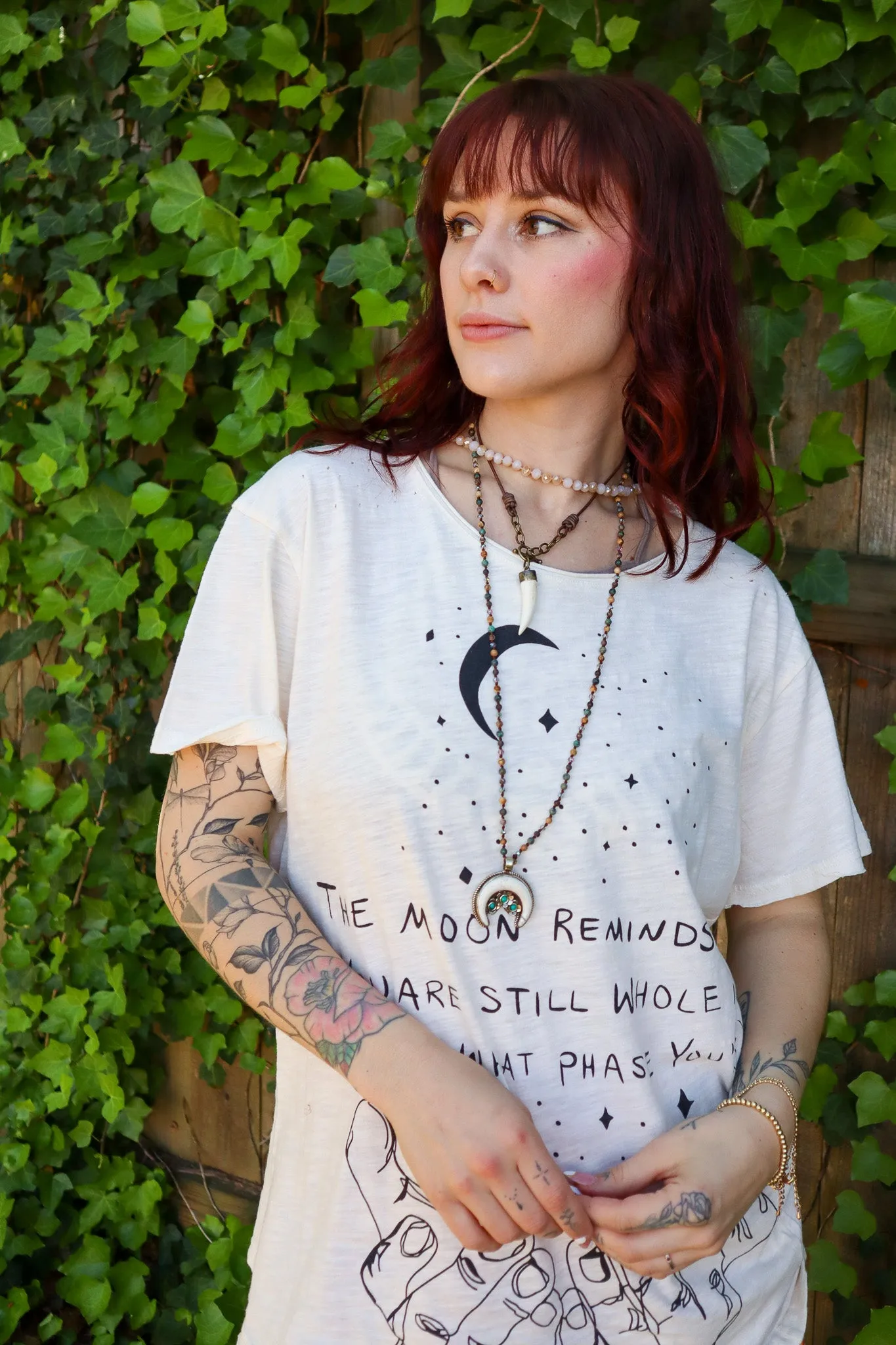 Moon Dance Distressed Cotton Tee Top in Crescent Moon