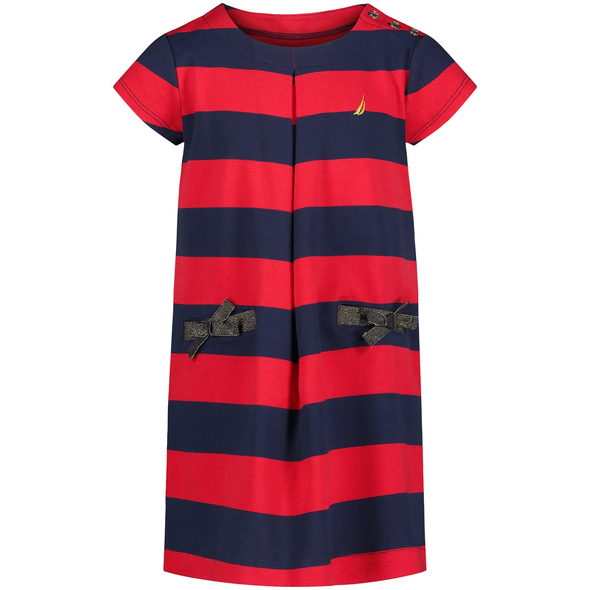 Nautica Little Girls’ Striped Pleat Dress (4-6X) Navy