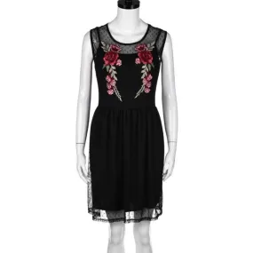 New Appliques Embroidery Floral Dress Women Sexy A-line Lace Splice Sleeveless O Neck Mini Dress vestidos mujer #43 GS