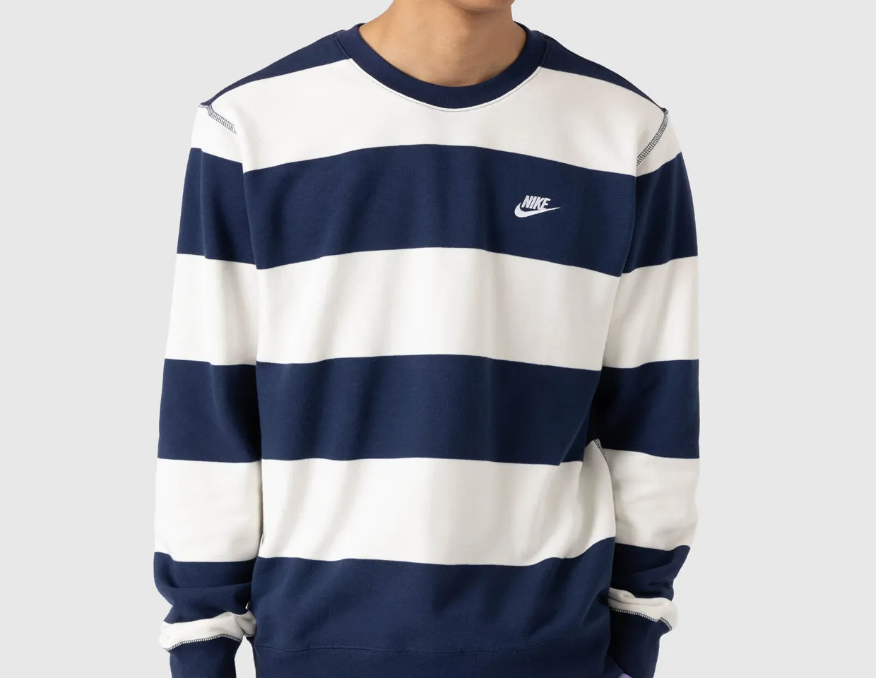 Nike Club Fleece French Terry Crewneck Midnight Navy / Sail - White