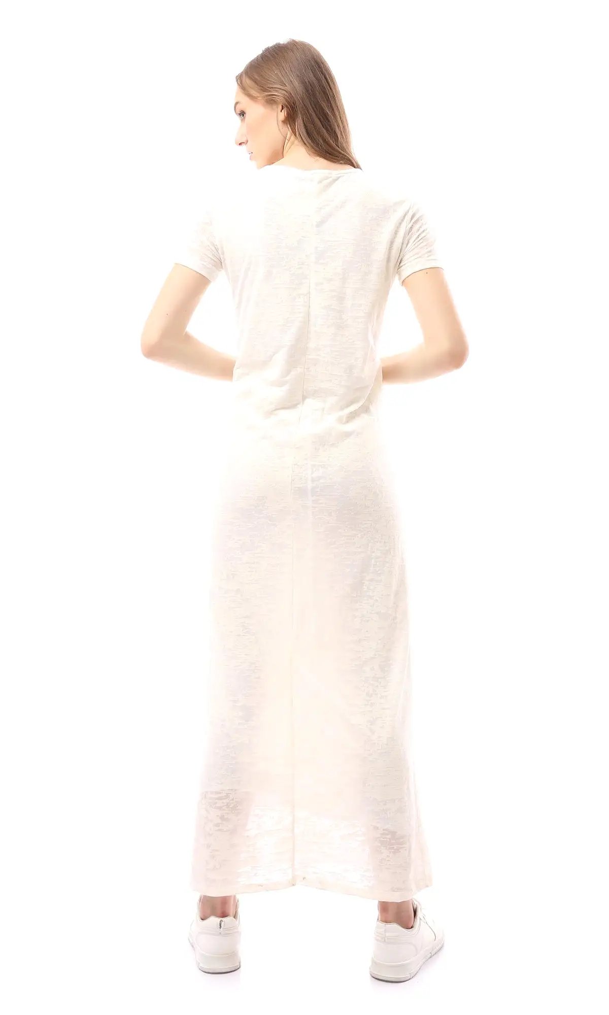 O171223 Heather Off-White Shor Sleeves Cotton Maxi Dress